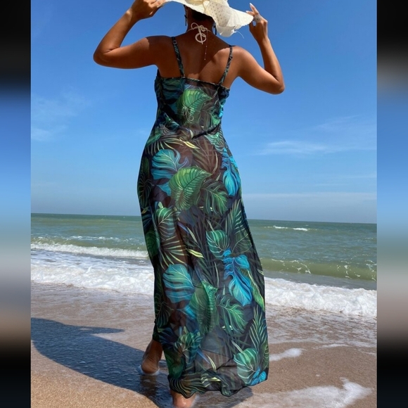 Tropical Print Mesh Cover Up Womens Womens Small or Medium - Picture 3 of 11